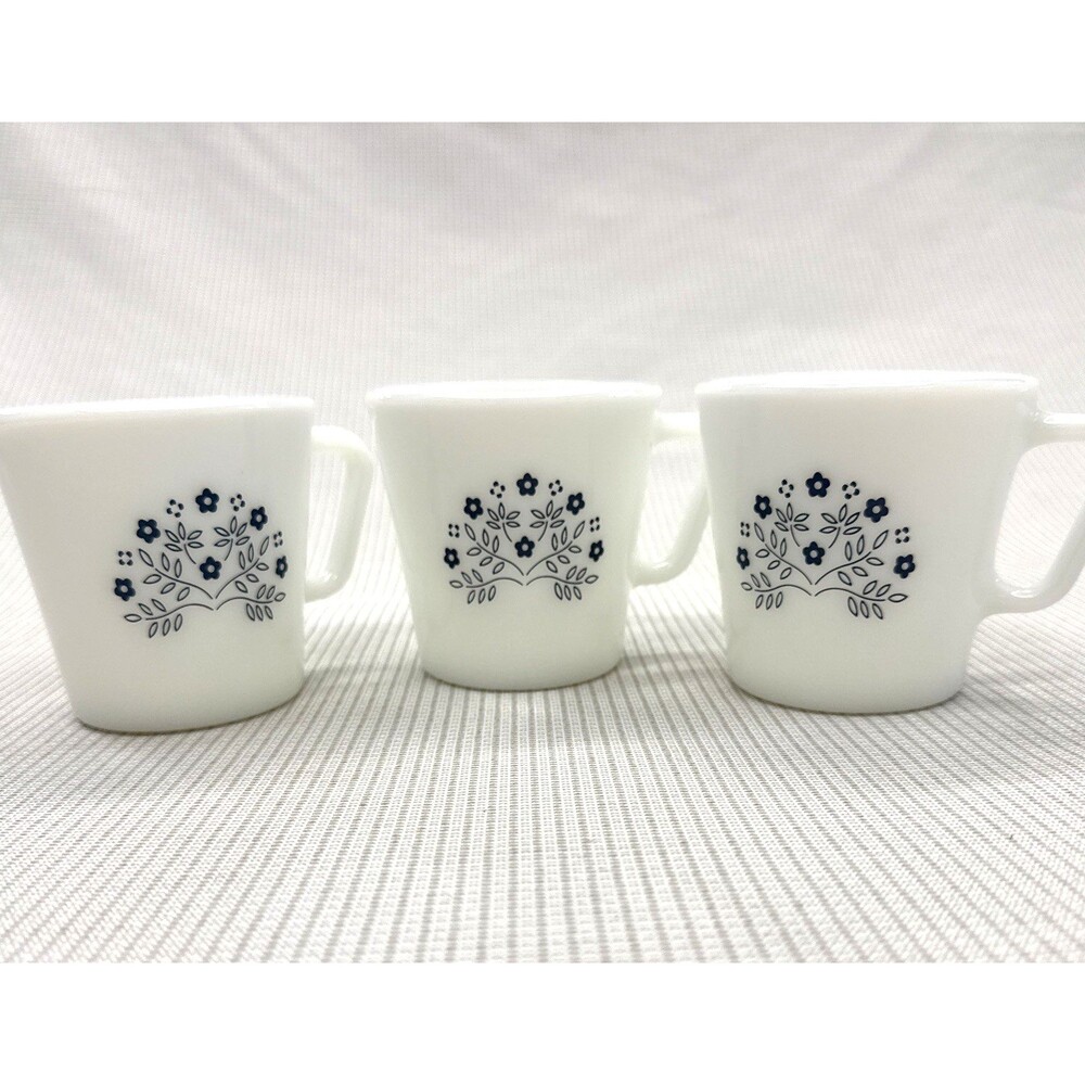 Vintage Pyrex Set of 3 Blueberry / Summer Impressions Milk Glass Coffee Mug